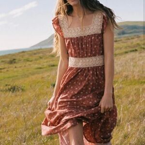 Christy Dawn. The Polly Dress. In Oatstraw Red. M